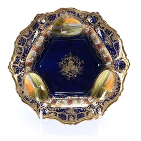 Six-Sided Bowl, Marked Nippon, Swan Scenic Medallions