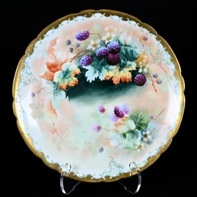 Round Tray, Marked J.P. Limoges, Hand Painted Blackberry Decor