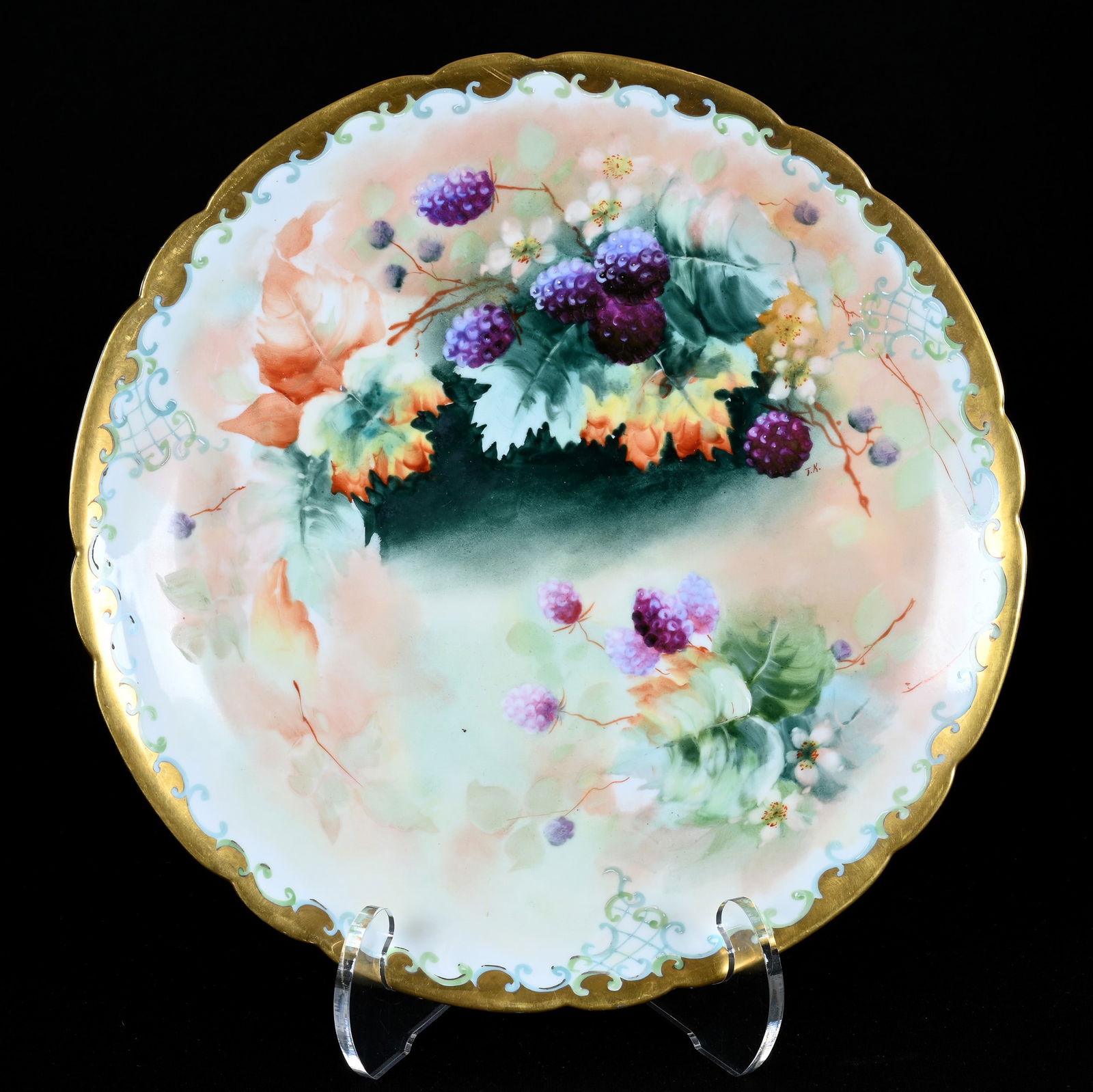 Round Tray, Marked J.P. Limoges, Hand Painted Blackberry Decor (1 of 3)