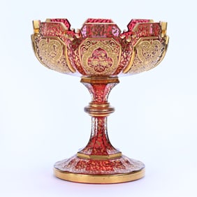 Compote, Cased Cranberry Art Glass Attributed To Moser