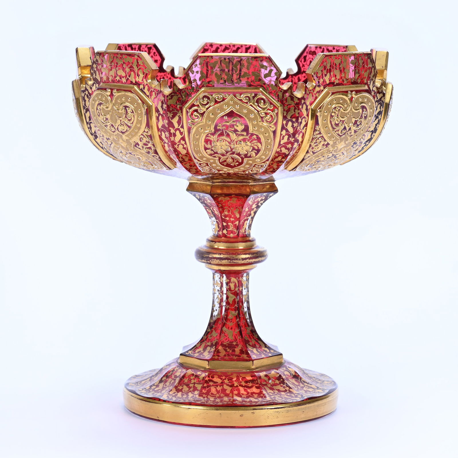 Compote, Cased Cranberry Art Glass Attributed To Moser (1 of 3)