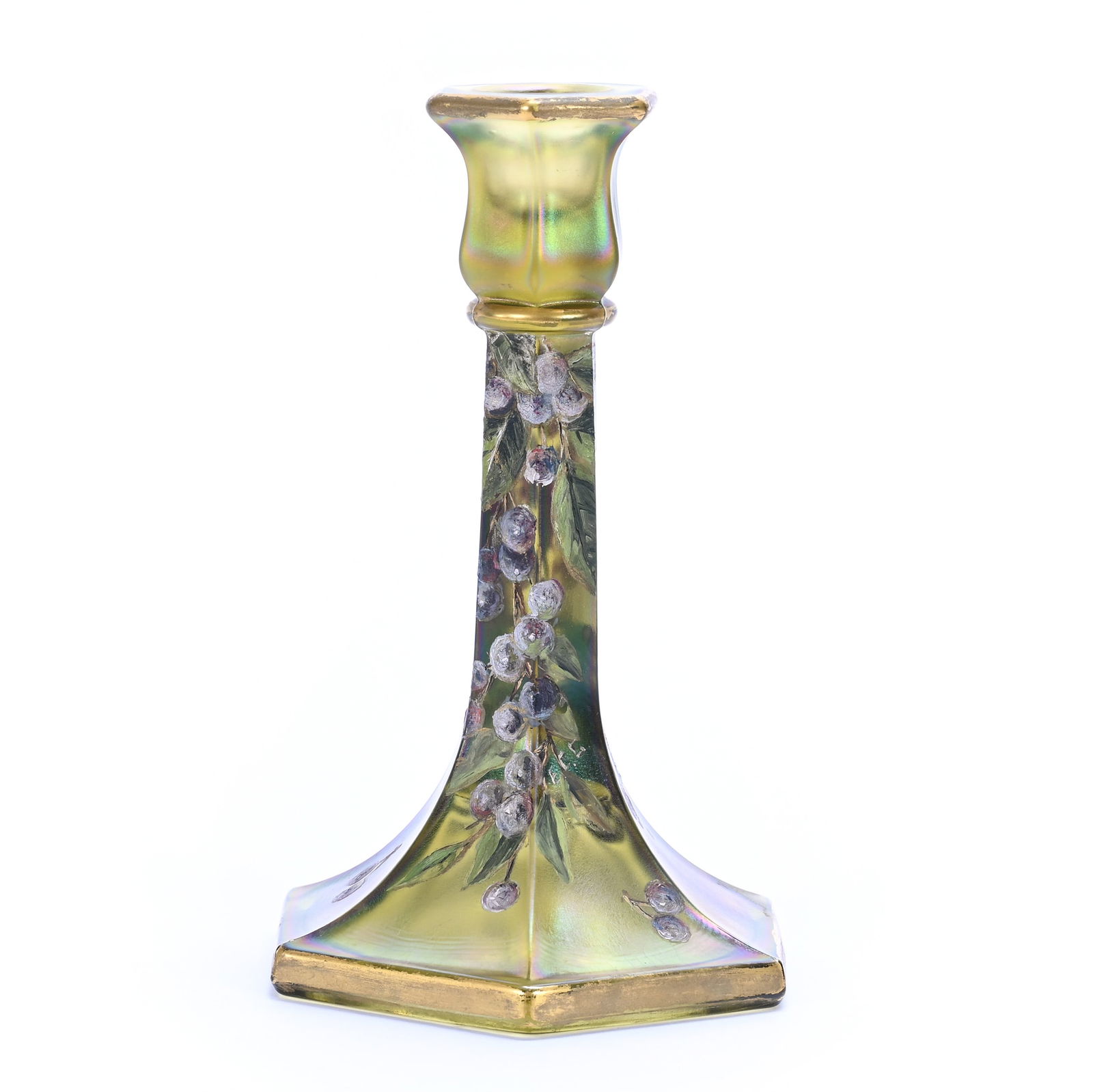 Candlestick Holder, Unmarked, Green Stretch Glass (1 of 3)