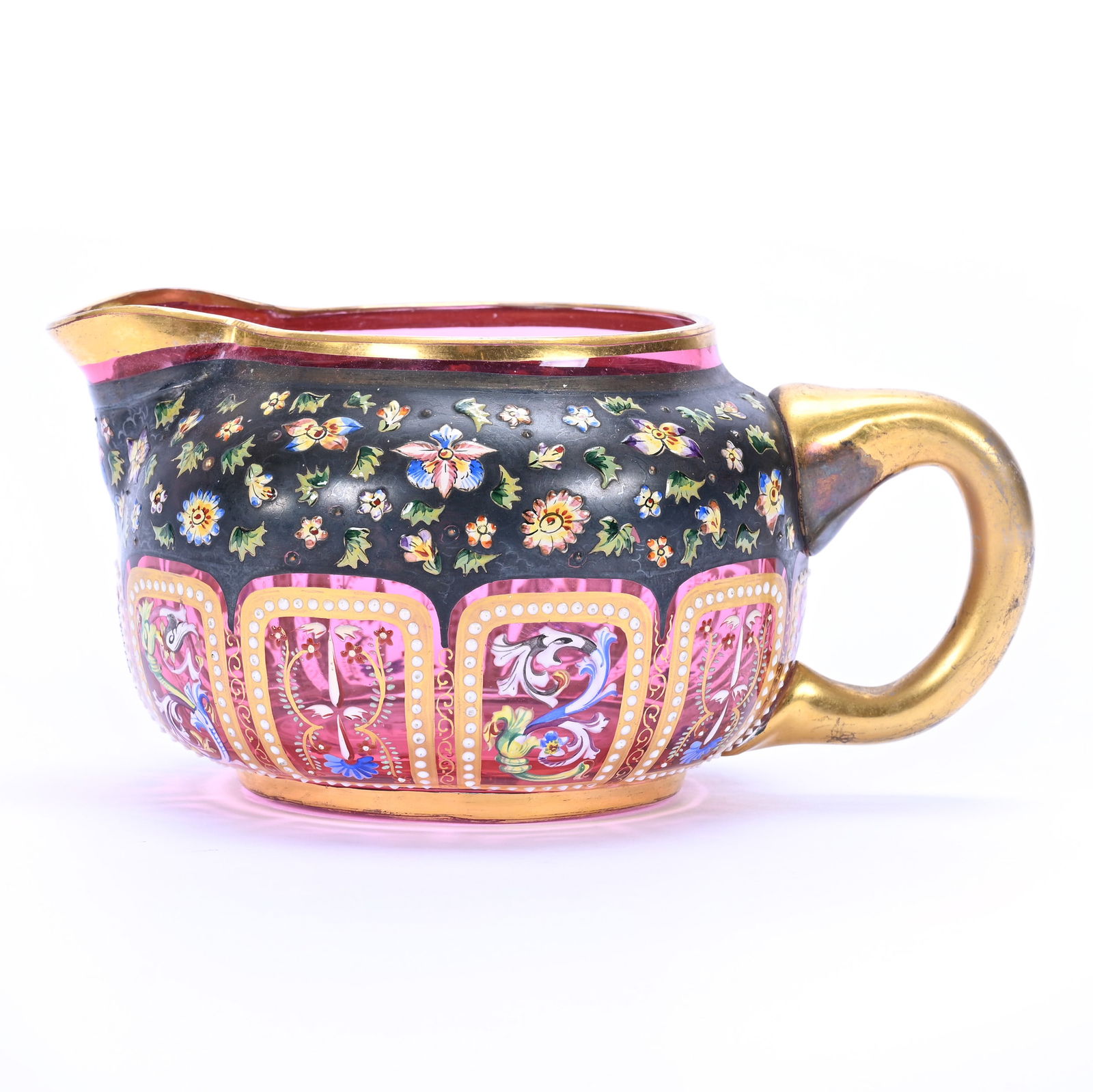 Cream Pitcher, Unmarked Moser, Cranberry Art Glass (1 of 3)