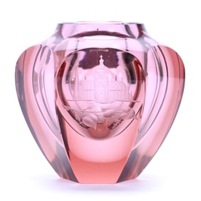 Six-Sided Vase, Unmarked Moser, Solid Rose/Alexandrite Color