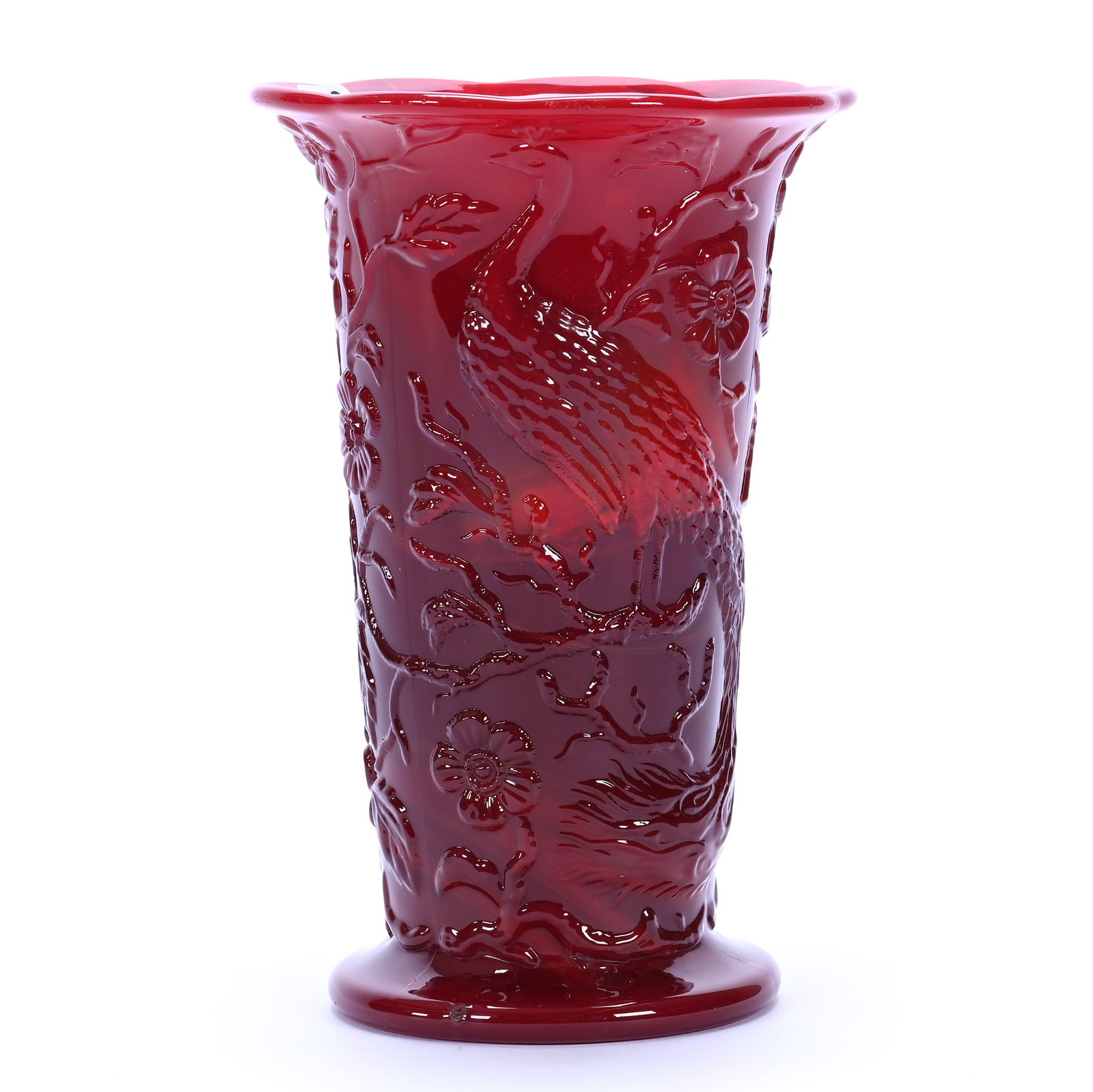 Vase, Unmarked Fenton, Peacock Mandarin Red Slag (1 of 3)