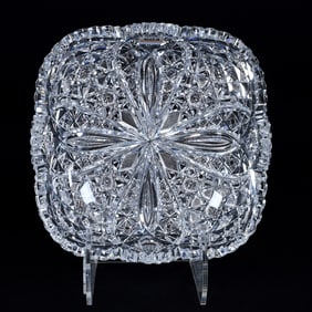 Square Bowl, ABCG Signed Hawkes, Well Cut Hobstar, Vesica, Strawberry Diamond, And Zipper Motif