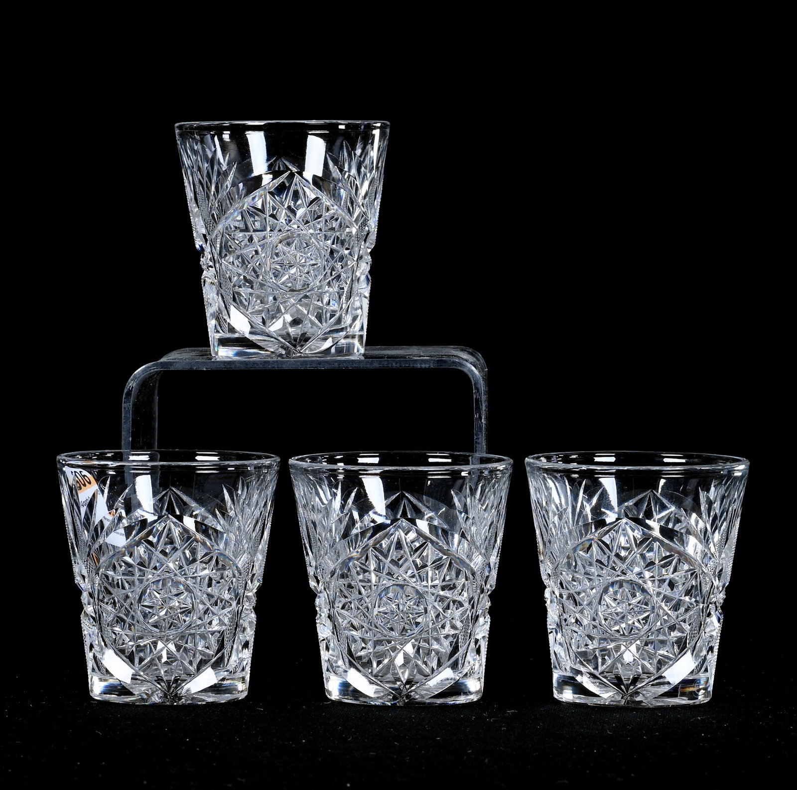 (4) Whiskey Tumblers, American Brilliant Cut Glass, Venetia Pattern By Libbey: (4) Whiskey Tumblers, American Brilliant Cut Glass, Venetia Pattern By Libbey, 2.25" x 2", Ray Cut Base, Private Collection, CA.