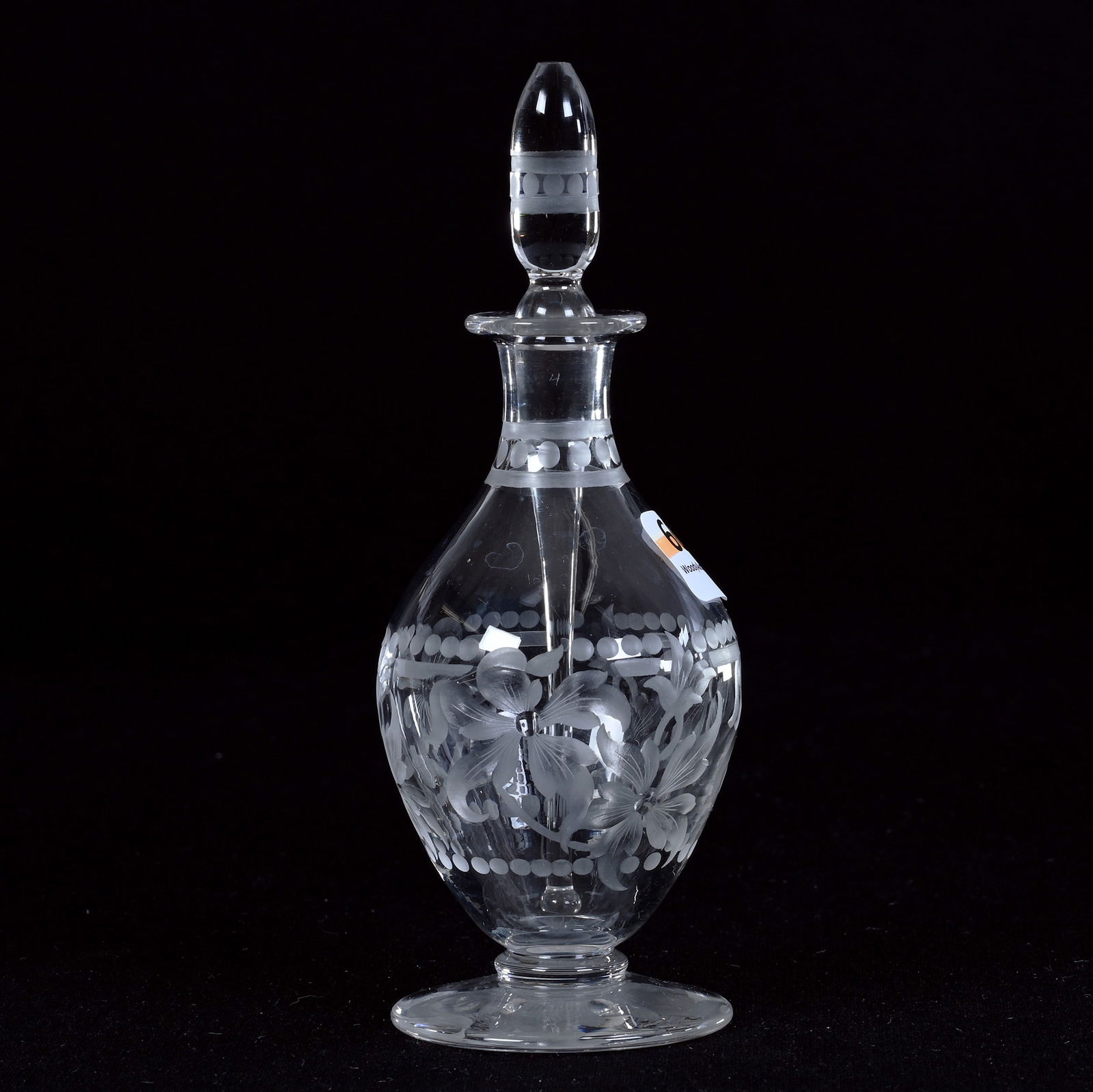Pedestal Perfume Bottle, American Brilliant Cut Glass, Signed Libbey, Engraved Floral Pattern (1 of 3)