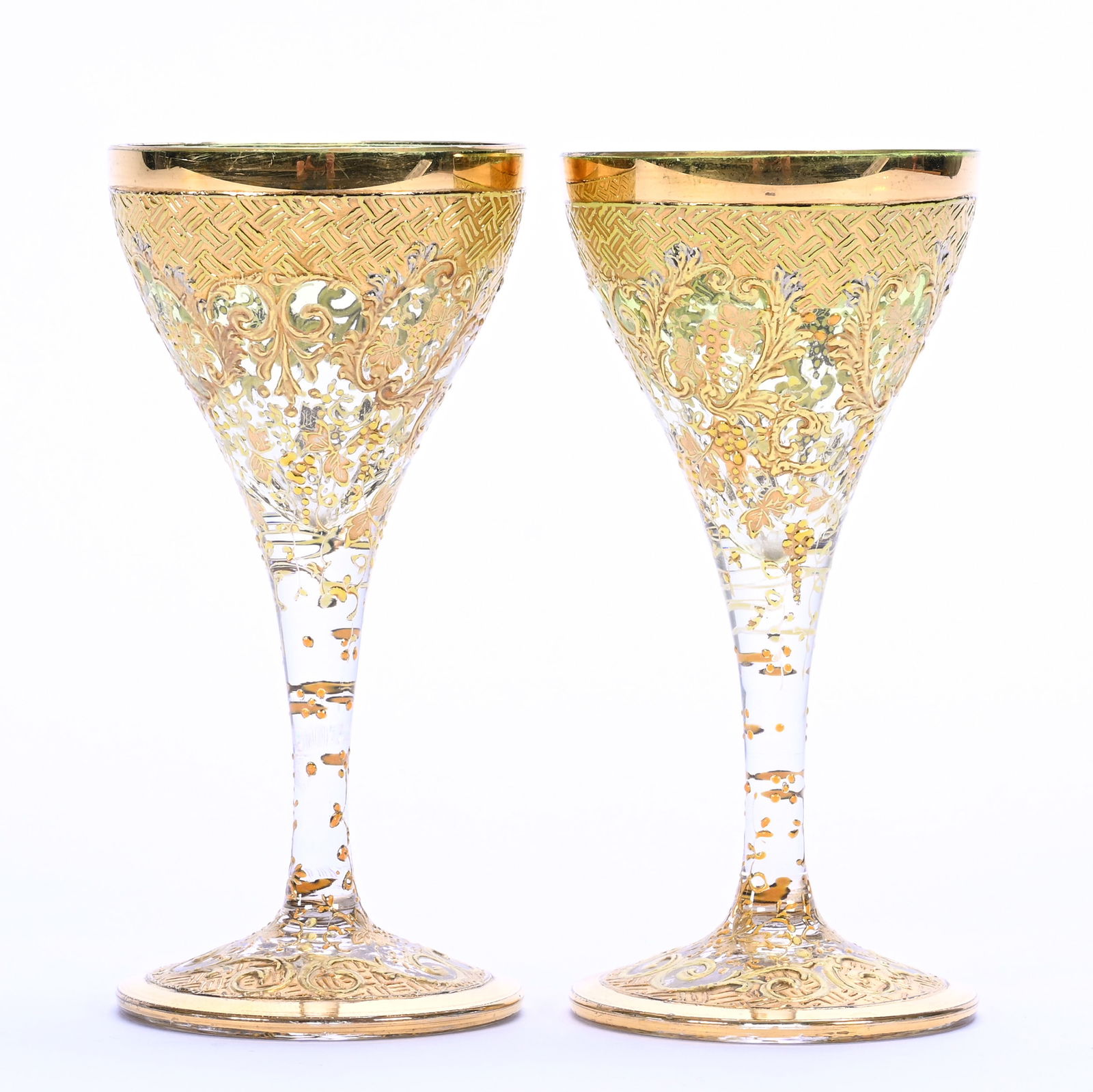 Pair Of Cordial Stems, Moser Style, Green Shading To Clear (1 of 3)