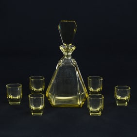 Art Deco Decanter Set, Solid Yellow, Attributed To Moser