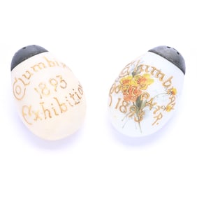 Pair Of Egg-Shaped Souvenir Salt Shakers, Columbian Exhibition Dated 1893, By Mt. Washington