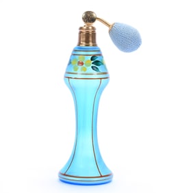 Atomizer, Marked Czechoslovakia, Blue Frosted Art Glass