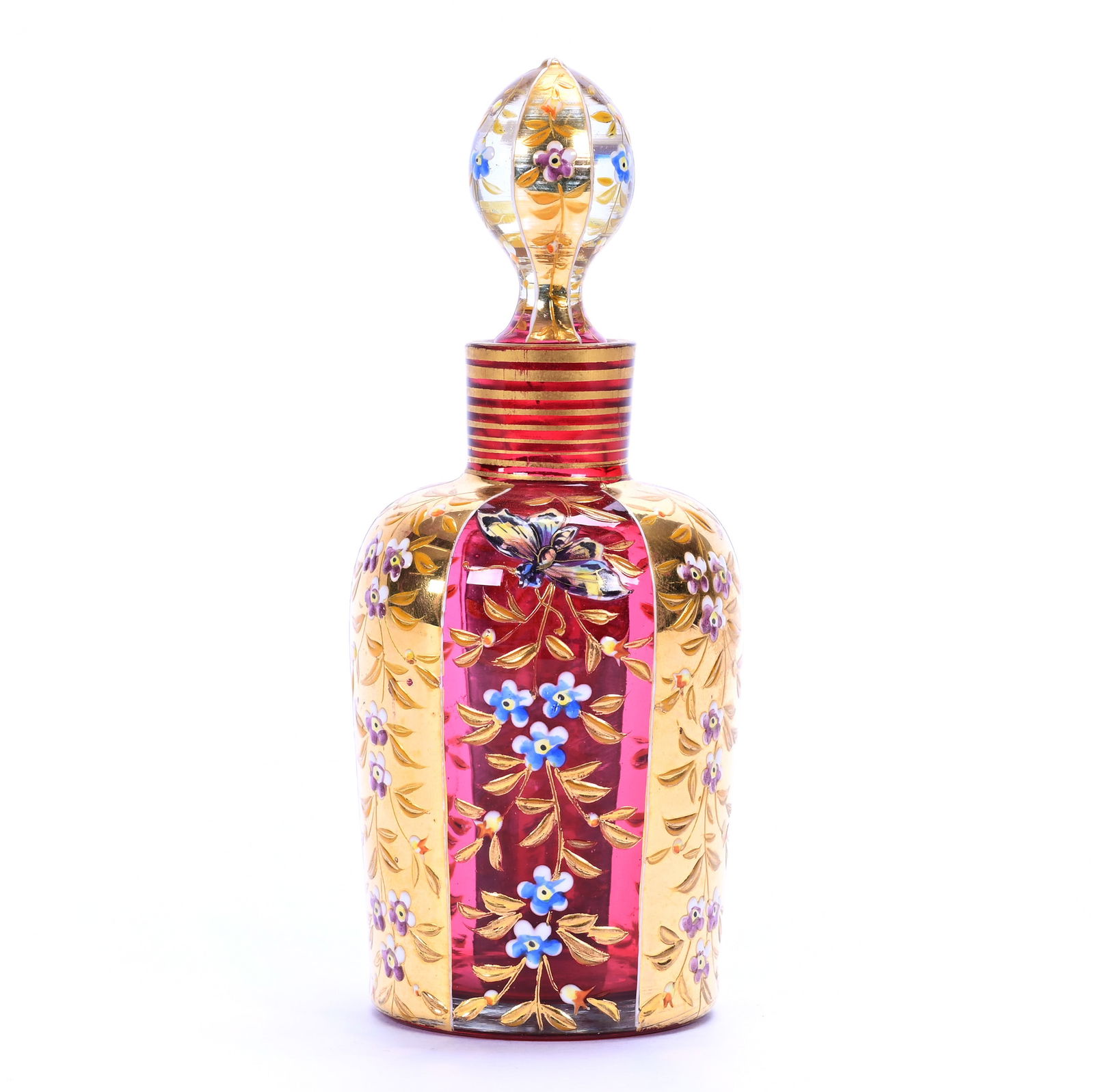 Perfume Bottle, Unmarked Moser, Cranberry Art Glass (1 of 3)