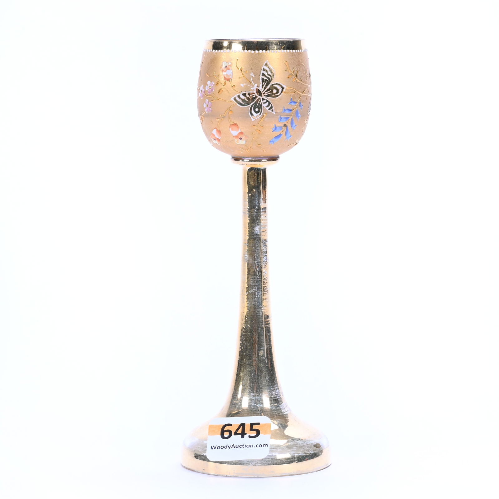 Cordial Stem, Clear Bohemian Art Glass, Extensive Gold Overlay (1 of 3)