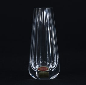 Six-Sided Vase, Signed Moser, Clear Panel Cut Design
