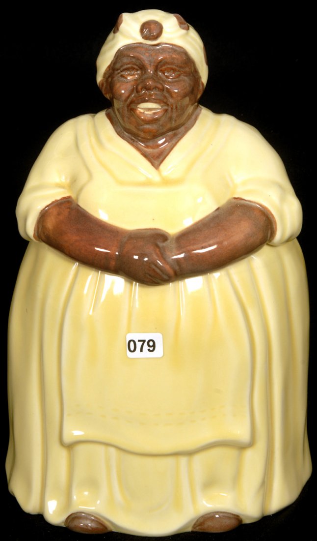 13 1/4" BLACK AMERICANA MOSAIC TILE MAMMY COOKIE JAR: 13 1/4" BLACK AMERICANA MOSAIC TILE MAMMY COOKIE JAR YELLOW DRESS