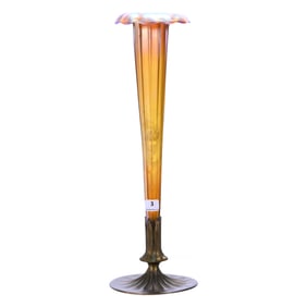 Trumpet Vase Signed Louis C. Tiffany Furnaces #158, Gilded Bronze Base