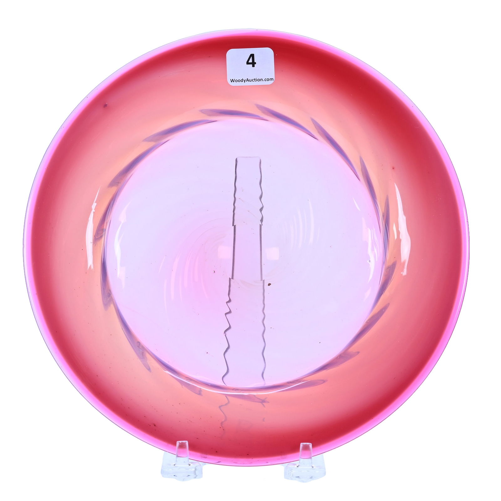 Shallow Bowl, Cranberry Opalescent Swirl Art Glass: Shallow Bowl, Cranberry Opalescent Swirl Art Glass, 8", In The Style Of Steuben, Polished Pontil, Private Tennessee Collection.