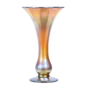 Vase Signed Nash #529, Gold Iridescent Art Glass