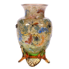 Vase, Signed Moser, Art Glass, Pink Shading To Green Opalescent