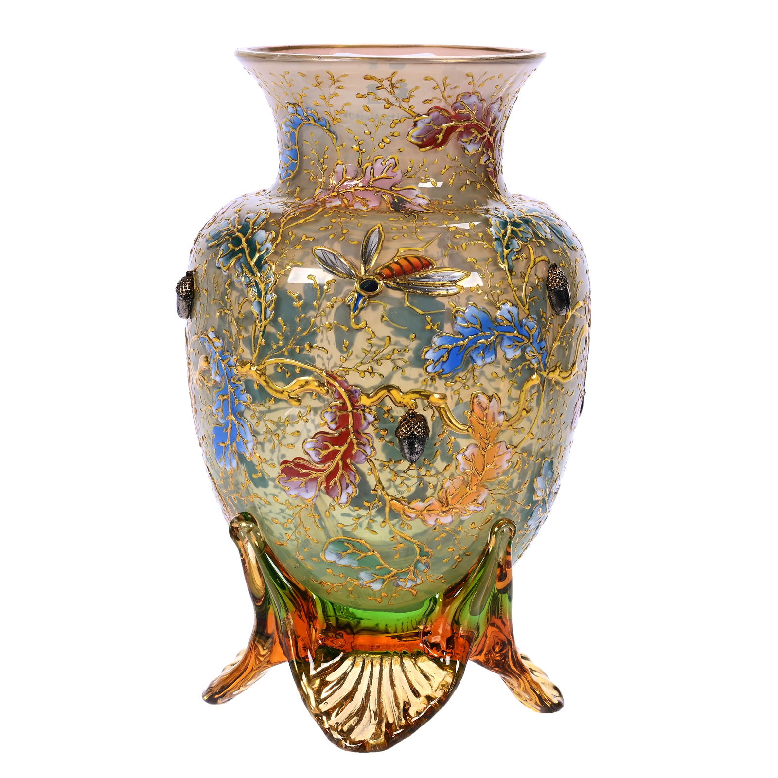 Vase, Signed Moser, Art Glass, Pink Shading To Green Opalescent (1 of 5)