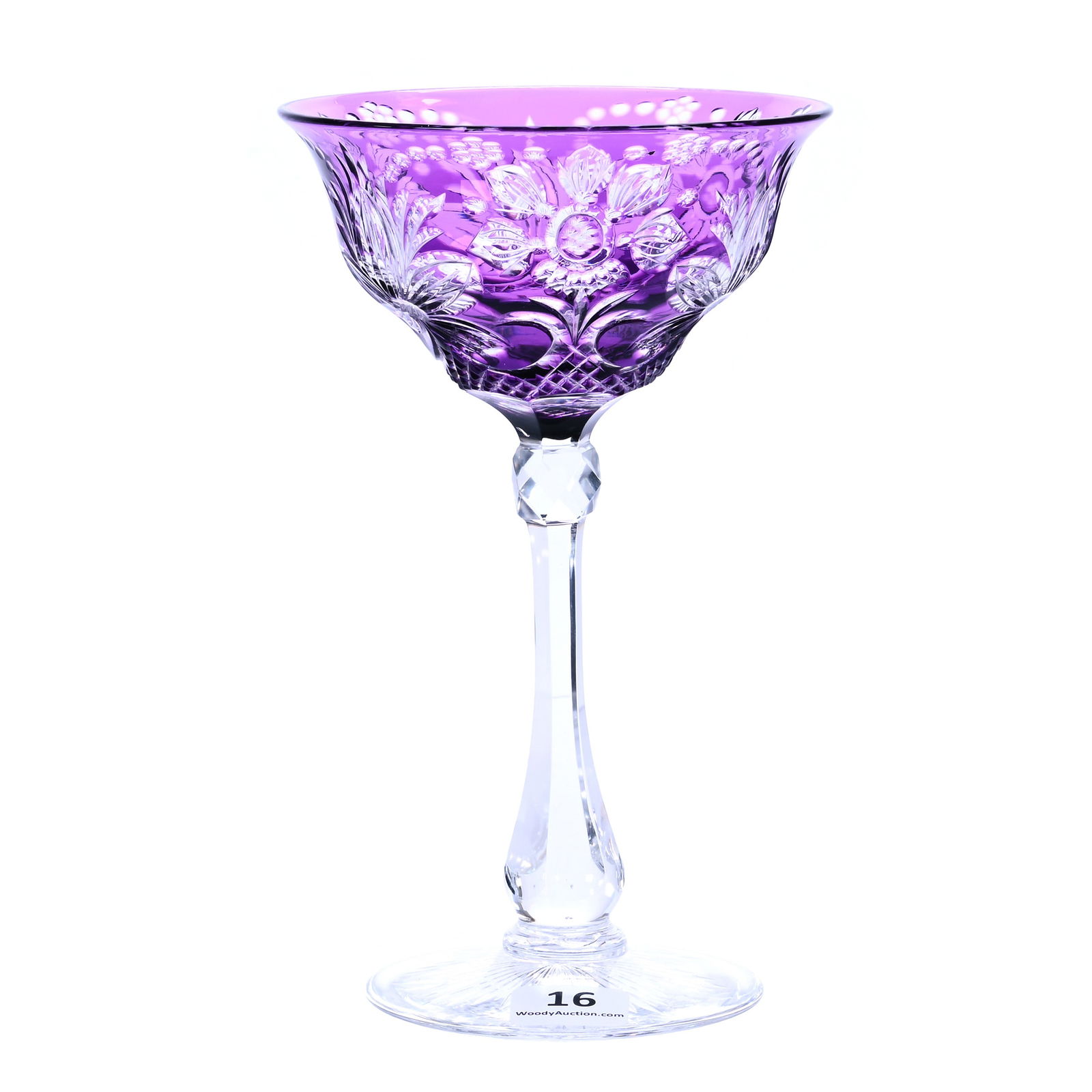 Wine Stem, Brilliant Period Cut Glass, Amethyst Cut To Clear: Wine Stem, Brilliant Period Cut Glass, Amethyst Cut To Clear, 6.75" x 4", Beautiful Floral Design, Attributed To Stevens & Williams, Clear Stem, Ray Cut Foot, Private Tennessee Collection.