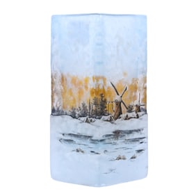 Square Vase, Signed Daum Nancy, French Cameo Art Glass