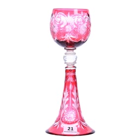 Wine Stem, Brilliant Period Cut Glass, Cranberry Cut To Clear