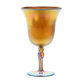 Water Goblet, Signed Aurene, Beautiful Gold Iridescent Art Glass By Steuben