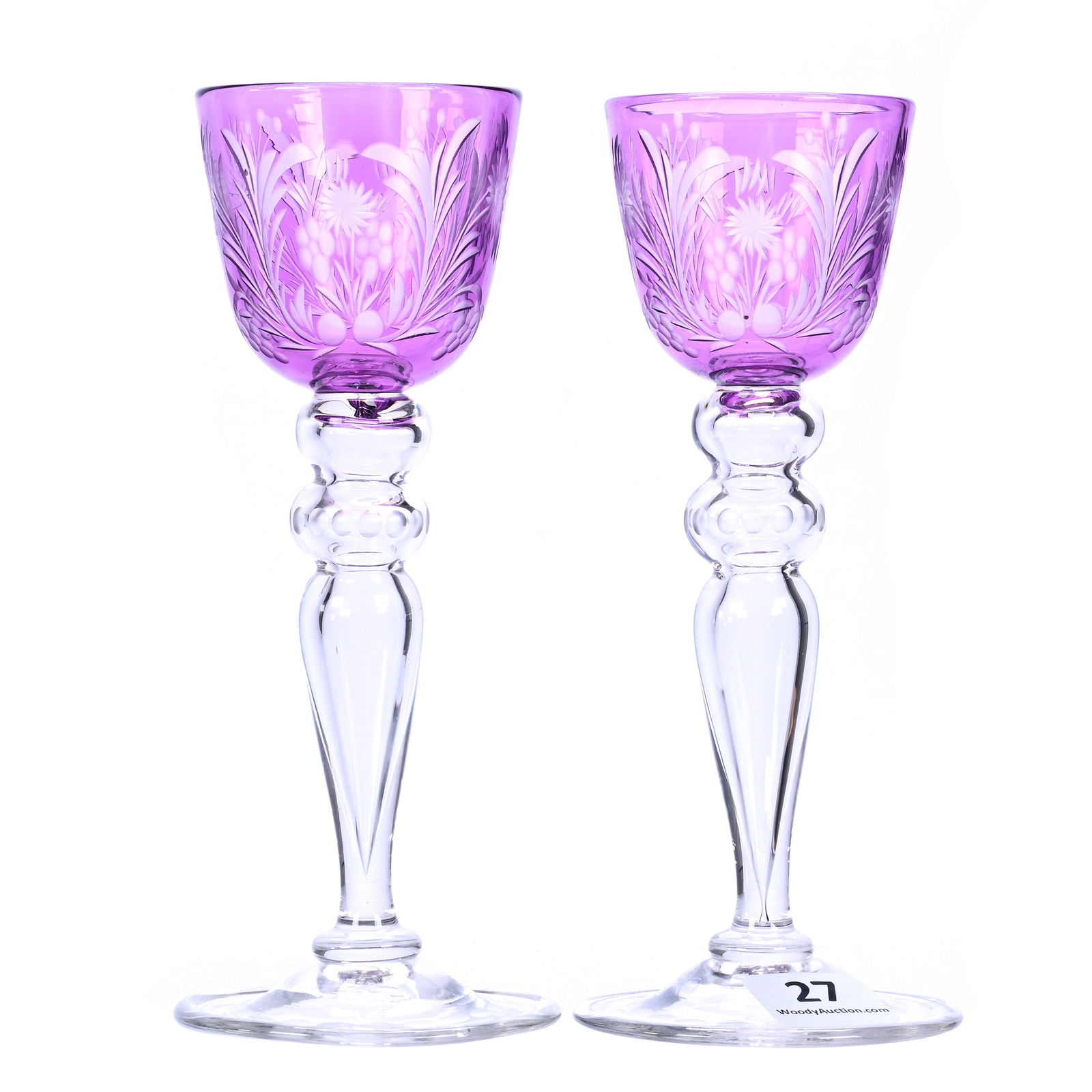 Pair Of Cordial Stems, Art Glass Attributed To Steuben (1 of 3)