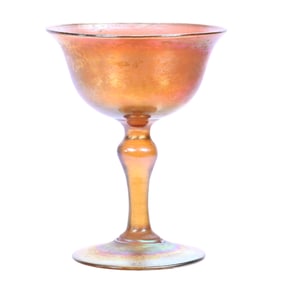 Wine Stem Signed LCT, Tiffany Gold Iridescent Art Glass