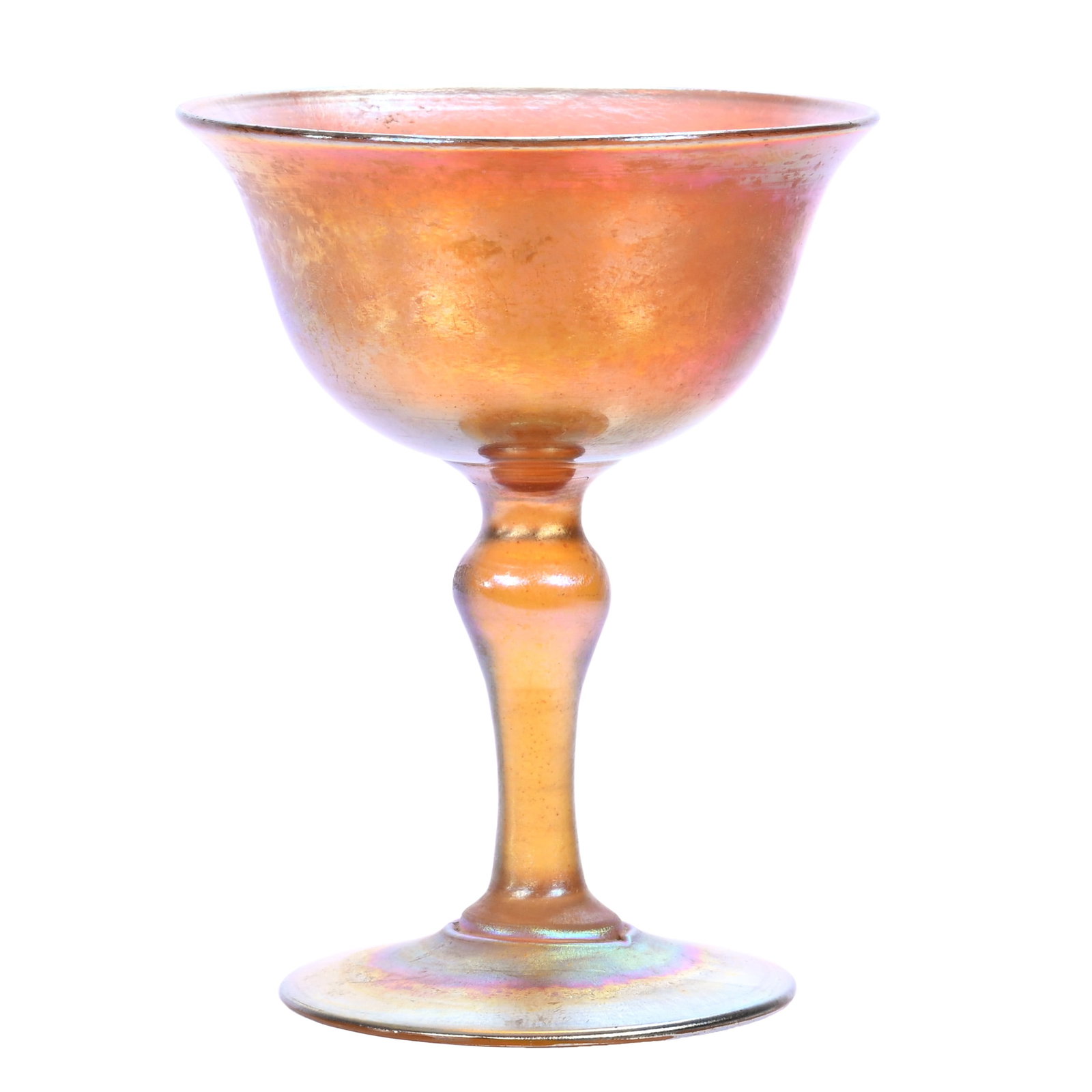 Wine Stem Signed LCT, Tiffany Gold Iridescent Art Glass: Wine Stem Signed LCT, Tiffany Gold Iridescent Art Glass, 3.75" x 3", Verl Timm Collection, Colorado.