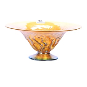 Footed Bowl Signed Nash #507, Gold Iridescent Art Glass