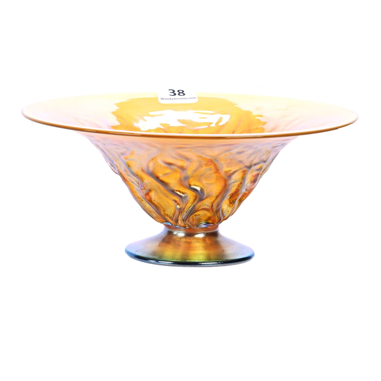 Footed Bowl Signed Nash #507, Gold Iridescent Art Glass: Footed Bowl Signed Nash #507, Gold Iridescent Art Glass, 3" x 7", Molded Vein Design, Gerry And Jamie Prather Collection, Michigan.