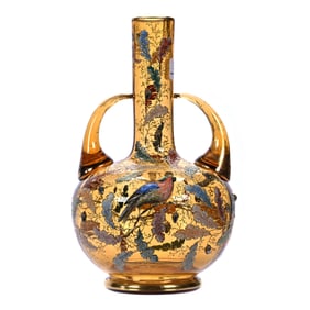 Two-Handled Vase, Signed Moser, Solid Amber