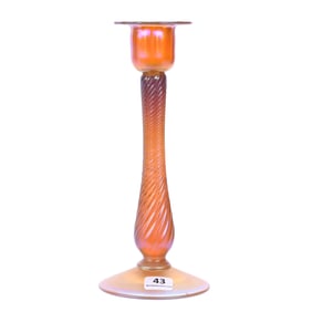 Candlestick Signed Nash #918, Gold Iridescent Art Glass