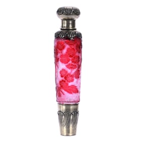 Lady's Flask, Attributed To Baccarat, Cranberry Acid Cut To Clear Art Glass