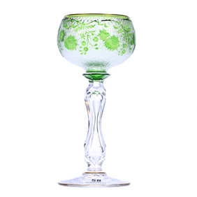 Wine Stem, Brilliant Period Cut Glass, Acid Cameo Green Cut To Clear