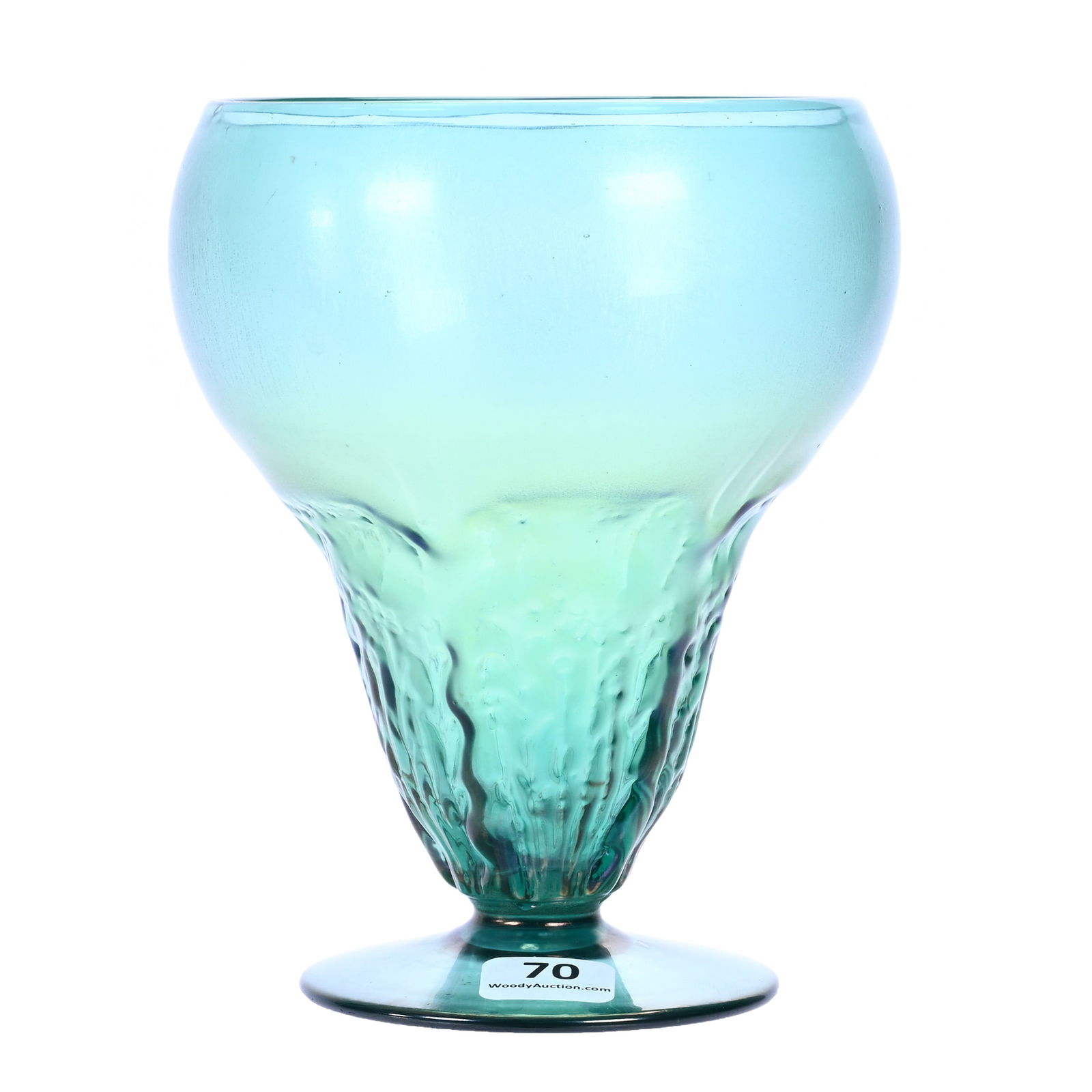 Pedestal Vase, Unmarked Green Iridescent Art Glass (1 of 3)