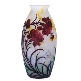 Vase, Signed Muller Fres Luneville, French Cameo Art Glass