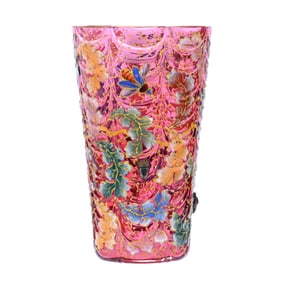 Juice Glass, Signed Moser, Cranberry Drape Art Glass