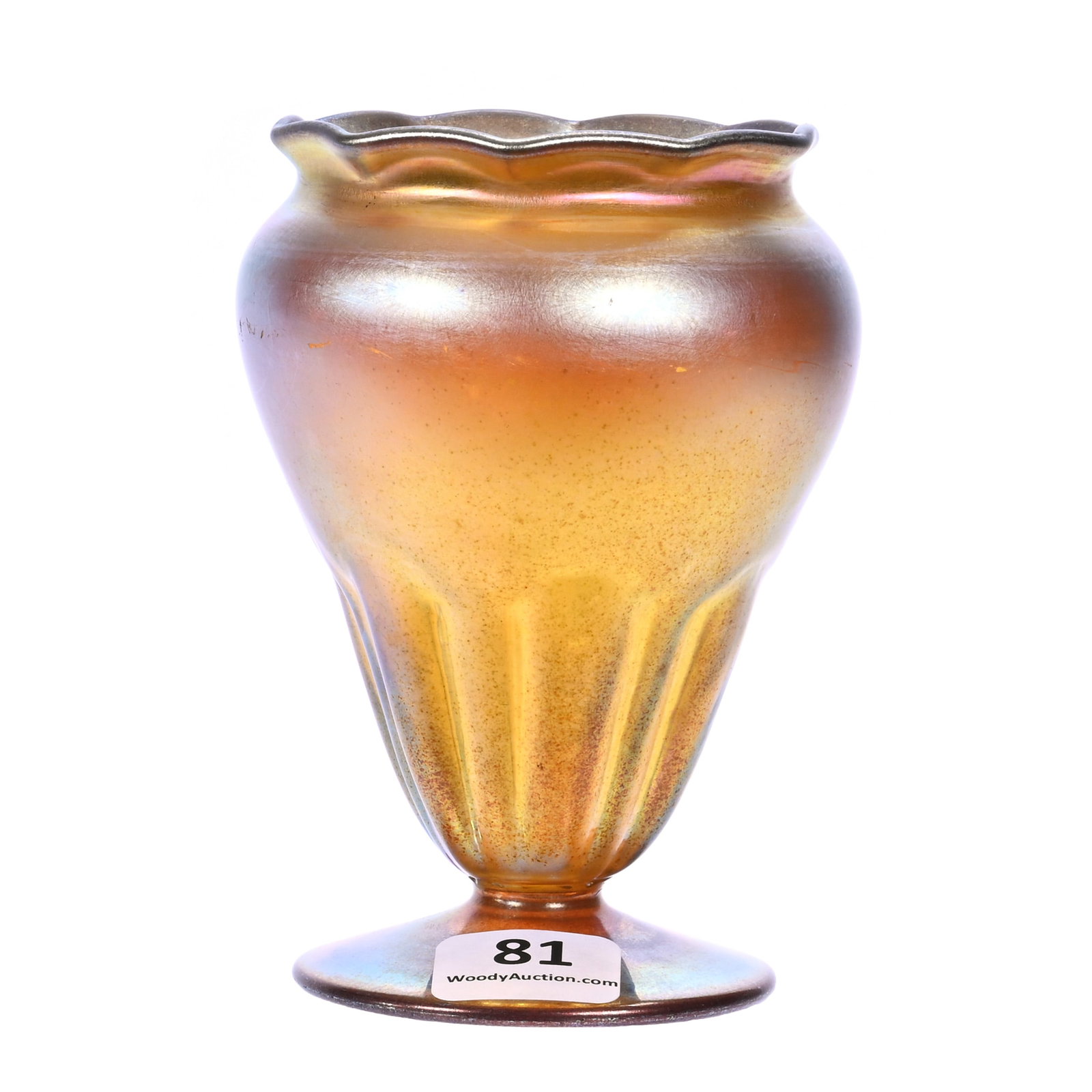 Pedestal Vase Signed Nash #544, Gold Iridescent Art Glass: Pedestal Vase Signed Nash #544, Gold Iridescent Art Glass, 4" x 3", Gerry And Jamie Prather Collection, Michigan.