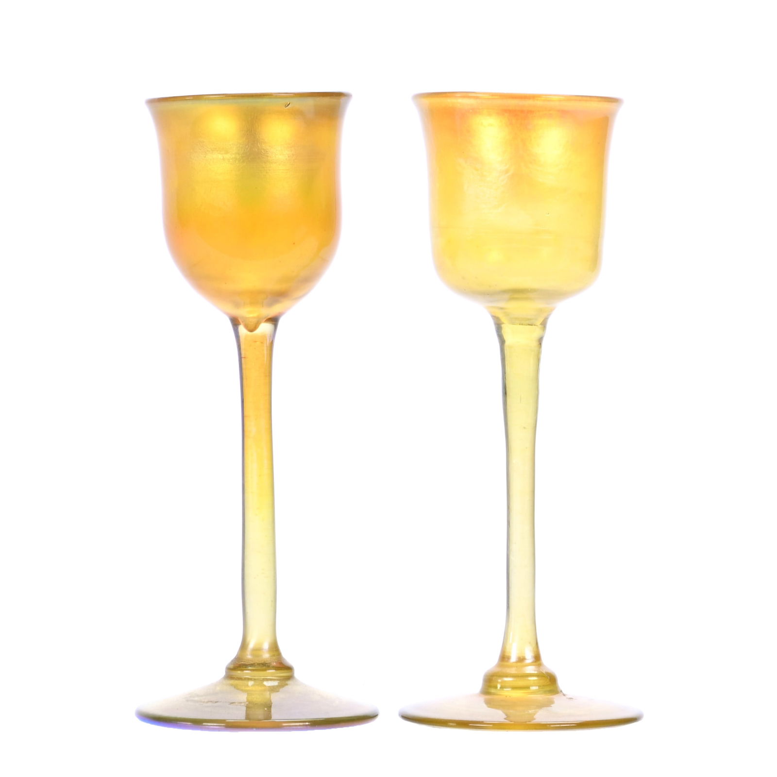 Pair Cordial Stems Signed LCT Favrile, Tiffany Gold Iridescent Art Glass (1 of 4)