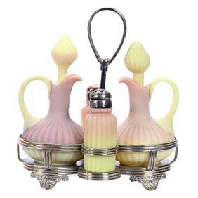Condiment Set, Mt. Washington Burmese Art Glass