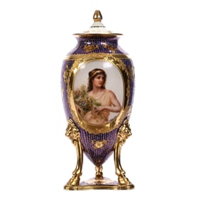 Covered Urn Marked Royal Vienna (Beehive Mark), Hand Painted Medallion Portrait