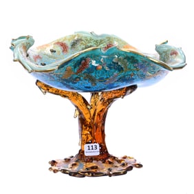 Compote, Signed Moser, Art Glass