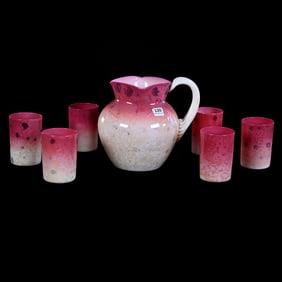 Water Set, New England Pink Agata Art Glass