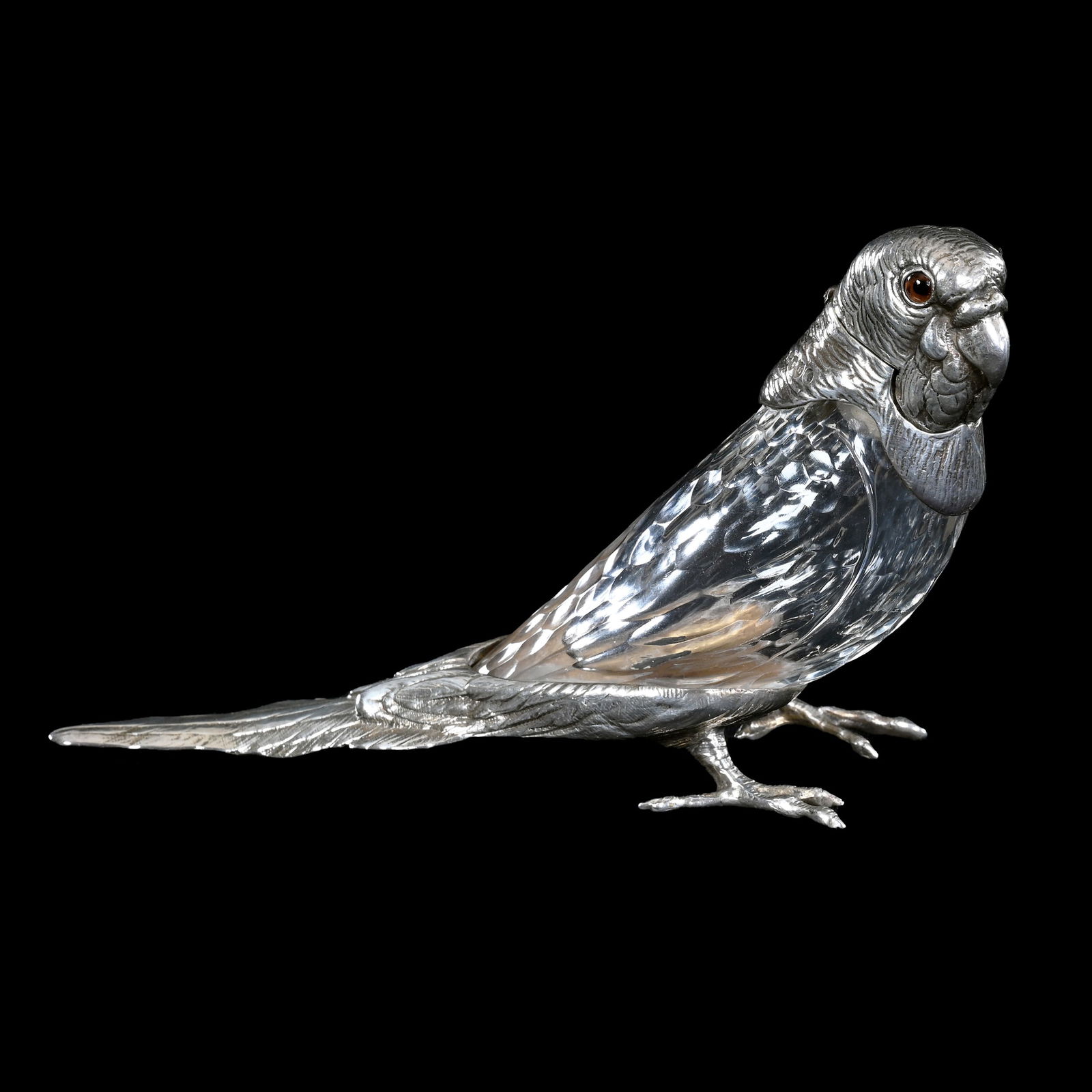Figural Perfume Bottle, Parakeet Form, Clear Crystal Body (1 of 5)