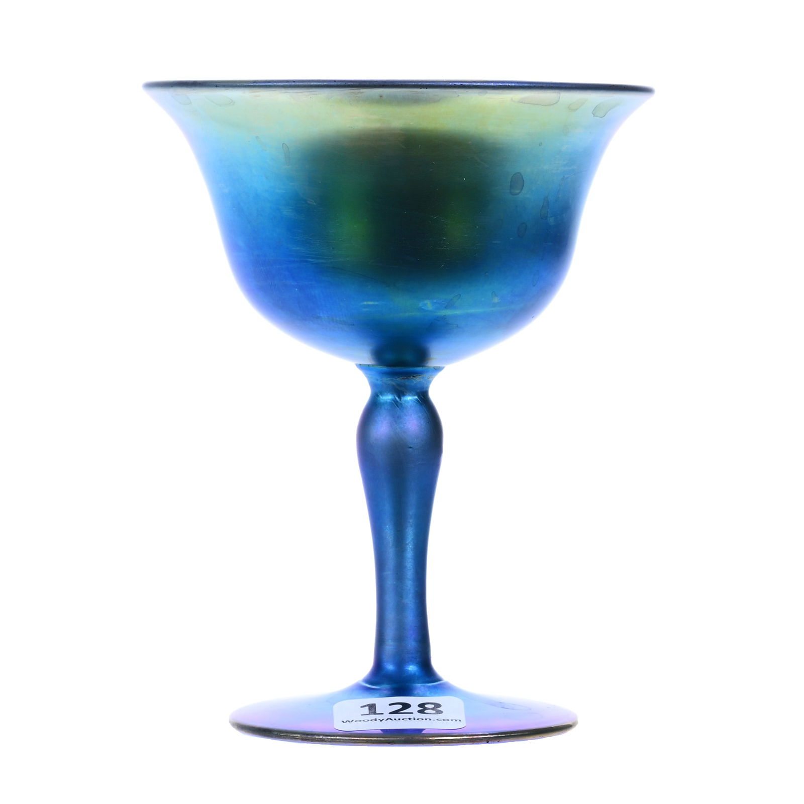 Sherbert, Signed Aurene, Blue Iridescent Art Glass By Steuben: Sherbert, Signed Aurene, Blue Iridescent Art Glass By Steuben, 4.25" x 3.5", Private Tennessee Collection.