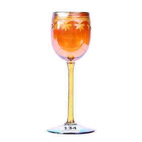 Wine Stem, Signed LCT, Gold Iridescent Art Glass